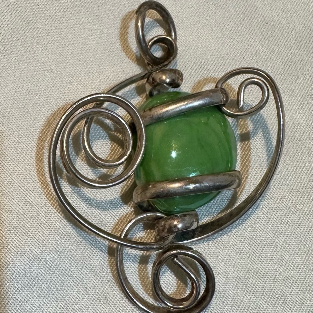 Dichroic art glass green hand made alpaca wire wrapped pendant various stones